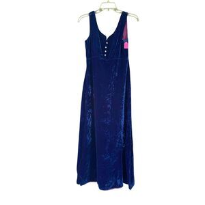 1970's Vintage ILGWU‎ Crushed Velvet Sleeveless Blue Dress BCAN 536417
